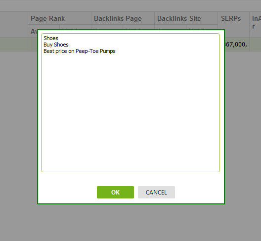 Нажмите на поле ввода Ключевые слова, и появится маленькое окно для ввода ключевых слов