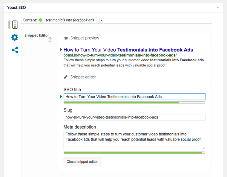 Обычно мы используем Yoast SEO Plugin, который довольно популярен и выглядит примерно так: