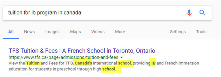 Тым не менш, мета-апісанні дзейнічаюць як заклік да дзеяння для выніку пошуку, і ключавыя словы, якія адпавядаюць пошукаваму запыту, будуць адлюстроўвацца тлустым шрыфтам, заахвочваючы клікі