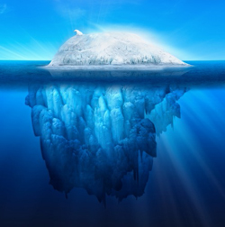 Говорят, что 90% массы айсберга находится под водой, скрытой от глаз